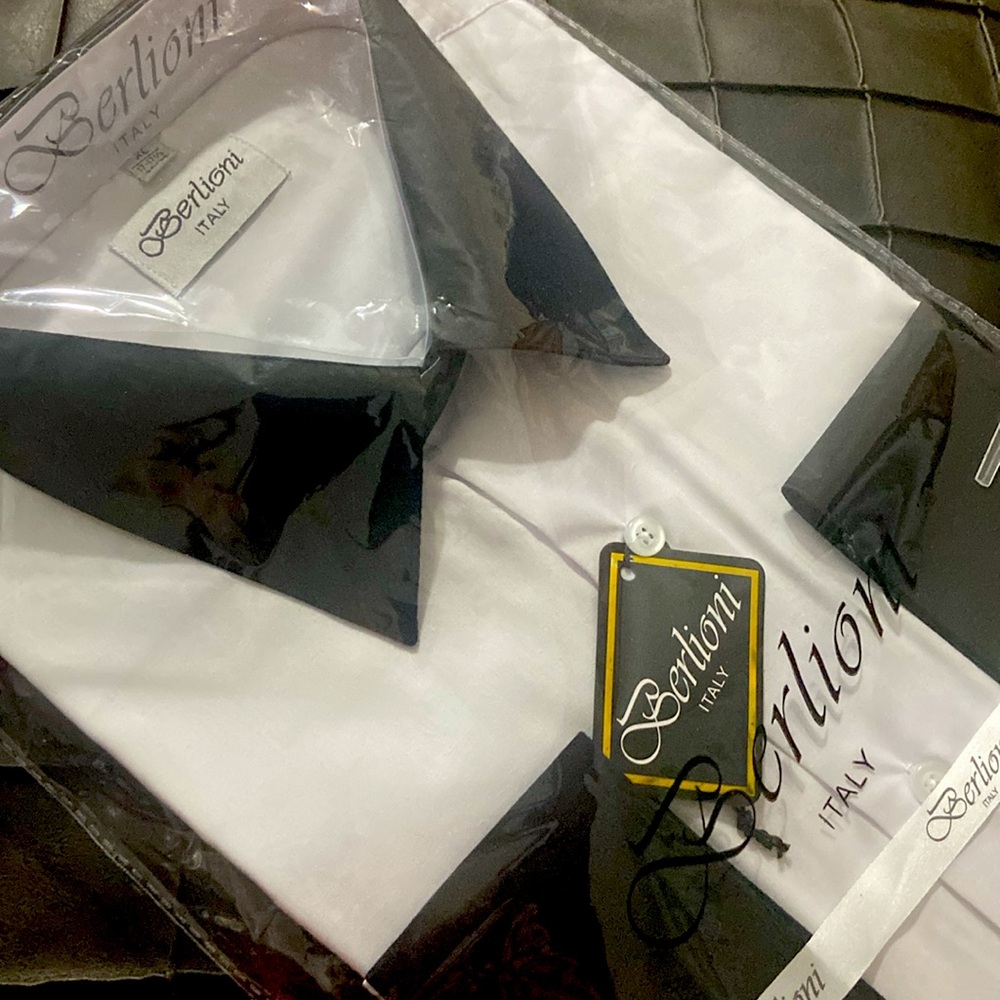 White - Black Two Tone Mens Dress Shirt - Picture 6 of 8